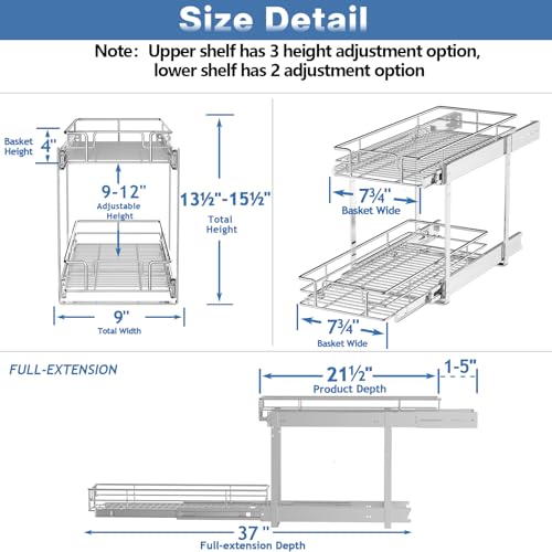 Individual Pull Out Cabinet Organizer (2 Tier / 9"W x 21½"D)