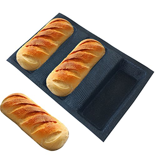 Mesh Silicone Bread Forms Square Shape Bread Molds Non Stick Bakery Tray Silicone Coated Fiber Glass Loaf Crusty Bread Bakeware For Small Toaster Oven (3 Caves 6.7" Square Shape)