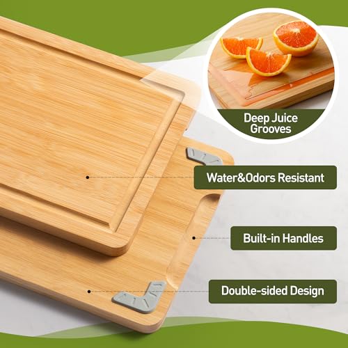 Extra Large Charcuterie Bamboo Board Non Slip Feet Over Sink Wooden Cutting Chopping Board Butcher Block Nice Solid Thick Juice Groove Big Xl XXl xlarge Hardwood Kitchen Counter Organic Meat BBQ Kit (19.5"L x 14"W / Natural)