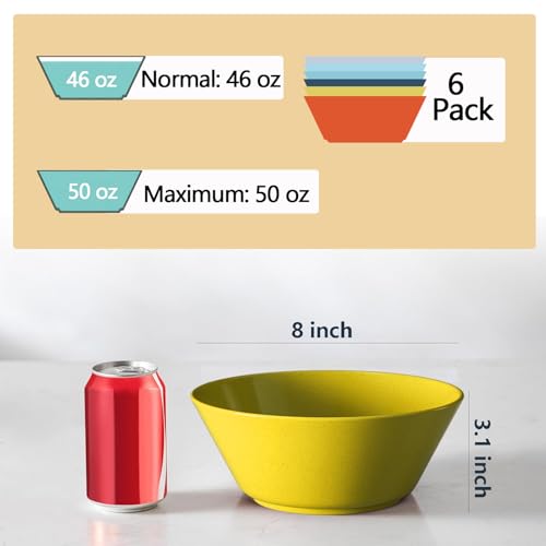 50 Oz Wheat Straw Bowls Set of 6 (Multicolor / 50 oz)