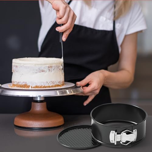 4 Pcs 7 Inch Non Stick Springform Pan with Removable Bottom Carbon Steel Cheesecake Pan Round Springform Cake Mold with Stainless Steel Spring Buckles for Baking Kitchens Restaurant (Black / 7 Inch)