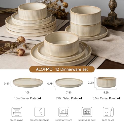 Stoneware Dinnerware Sets for 4 (Beige / 4-Set(12pcs))