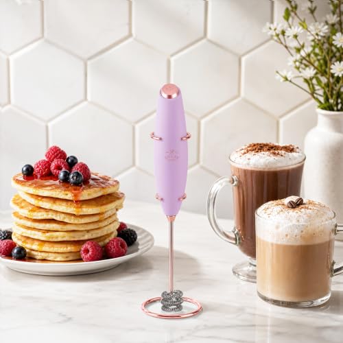 Powerful Milk Frother Wand With Duracell Batteries (28 - Lilac Rose Gold / Triple Whisk + Batteries)
