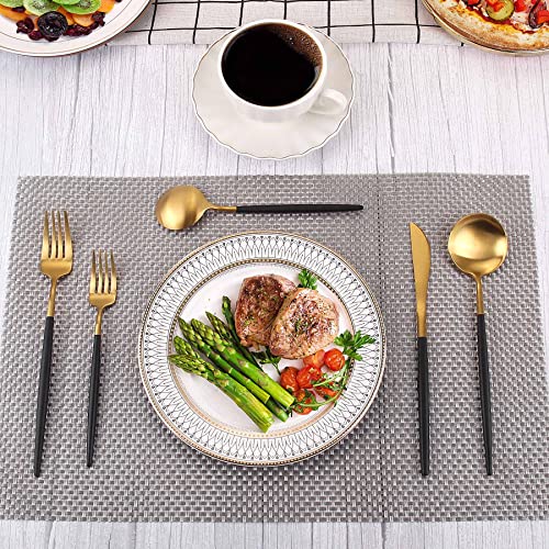 Matte Gold Silverware Set With Black Handle (Matte Gold With Black Handle)