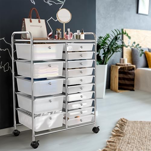 15 Drawers Rolling Utility Cart Art Craft Storage (15 Drawers / Chrome)
