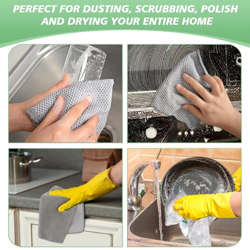 Dish Cloth for Washing Dishes Kitchen Washcloth Cleaning Cloth (Grey / 12inchx12inch 20pack)