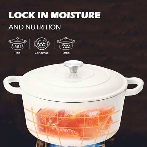 6 Quart Enameled Cast Iron Dutch Oven Pot with Lid (White / 6QT)