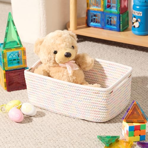 Small Storage Baskets for Organizing (3pcs-L13xW8.5xH5.1" / Rainbow Stitches)