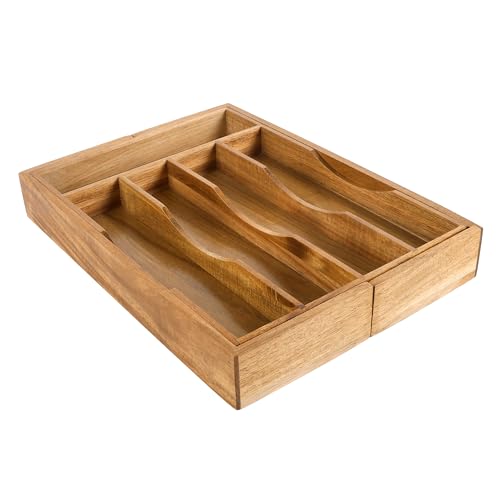 Expandable Acacia Kitchen Drawer Organizer for Cutlery and Utensils (7 Slots Expandable / Acacia)