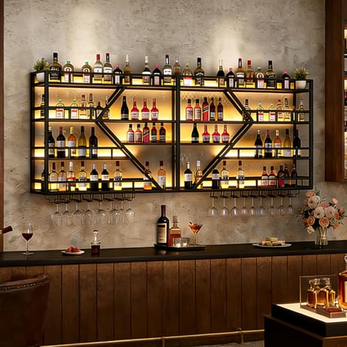 63in Large Wall Mounted Wine Rack (4 Tiers Black / 63 * 7.87 * 48.5INCH)