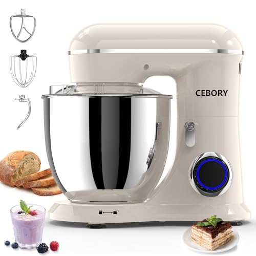 3-IN-1 Electric Stand Mixer, 6.5QT Bowl 660W 10-Speed Kitchen Mixer, Household Food Mixers include Dough Hook, Beater and Whisk, Bread Cake Mixer for Baking and Most Home Cooks, Almond Cream (Almond Cream)