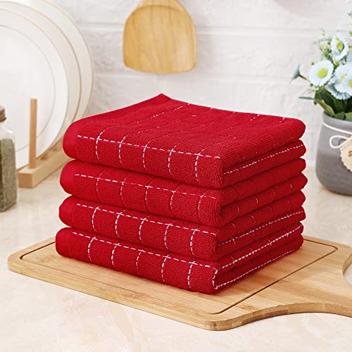 100% Cotton Terry Kitchen Towels (Red / 13 X 28 - 4 Pack)