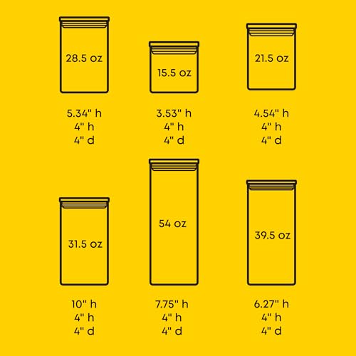 Borosilicate Glass Jars With Bamboo Lids. 6 Pc Set of Air Tight Sealable Containers. Food Jar Canisters with Airtight Lid for Pantry Storage and Kitchen Organization (Bamboo Covers)