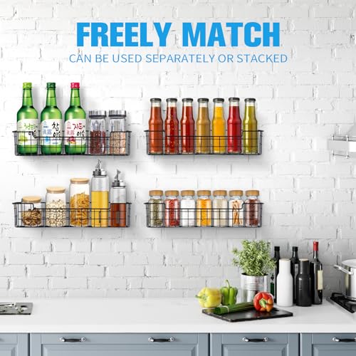Spice Rack Organizer Wall Mount (Black-4 Pack)