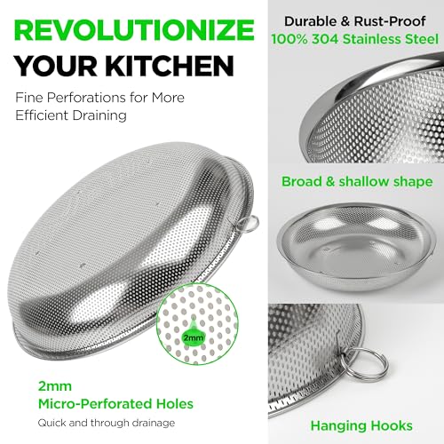 Shallow Stainless Steel Colander Set of 3 (2+3+4QT Colander)