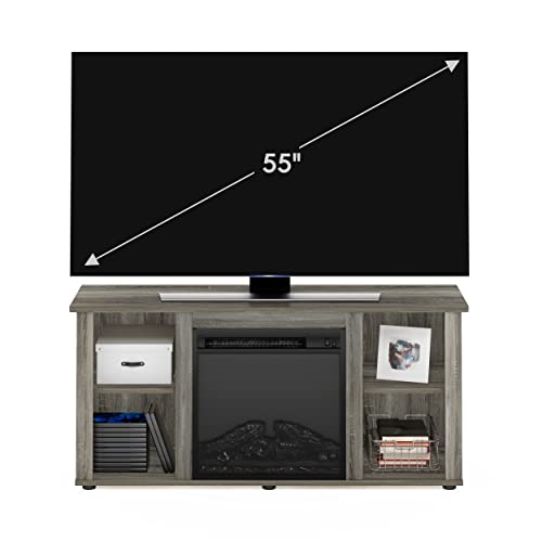Jensen Fireplace Entertainment Center TV Stand with Open Storage for TV up to 55 Inch (Modern / French Oak Grey / 55-Inch)