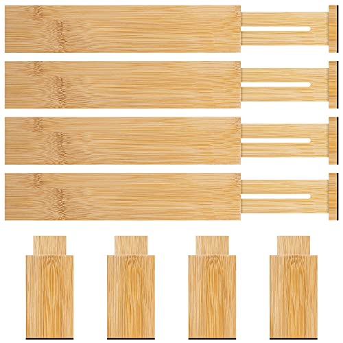 4 Pack Bamboo Drawer Dividers Organizer with Inserts 2.6'' High (Beige / 12.5-21.7 INCH)