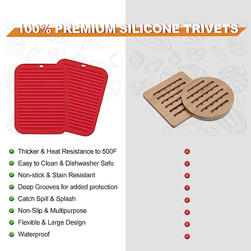 4 Pack Square Silicone Trivets (9x12in, 4 Red Rectangle)