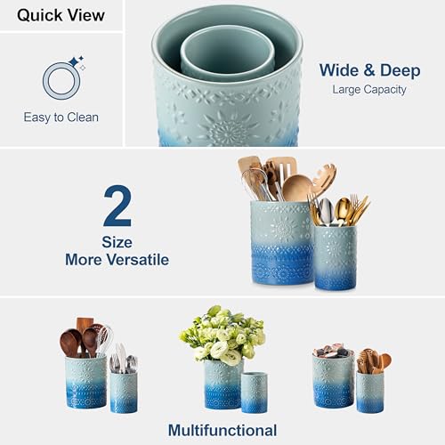 7.2"+5.4" Ceramic Utensil Holder Set of 2 (Oceans / 7.2"+5.4" (Set of 2))