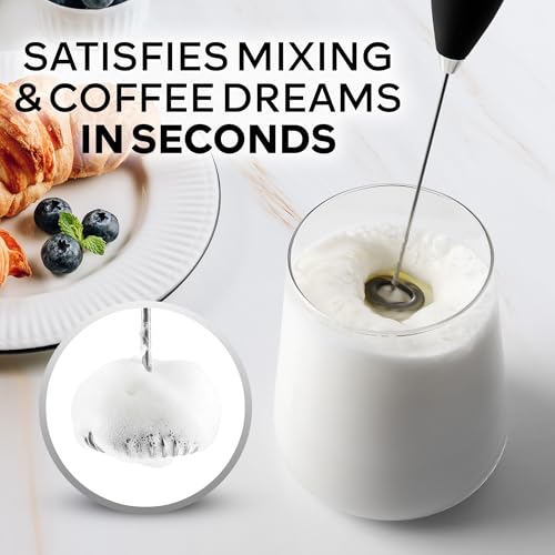 Powerful Milk Frother Wand With Duracell Batteries (01 - Alpha Black / Z1 Motor + Batteries)