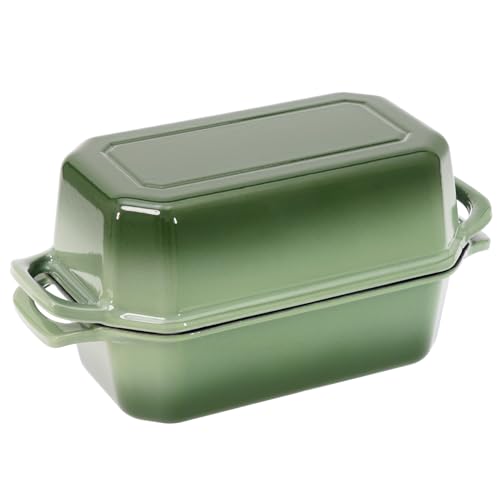 Bread Pan Cast Iron Loaf Pan with Lid 9x5 Inch Bread Loaf Pan for Baking Bread Enameled Cast Iron Sourdough Bread Pan (AquaGreen / 8.5x4.5 Inch)