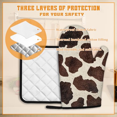 Brown Cowhide Oven Mitts and Pot Holders (Brown Cowhide Cow Skin)