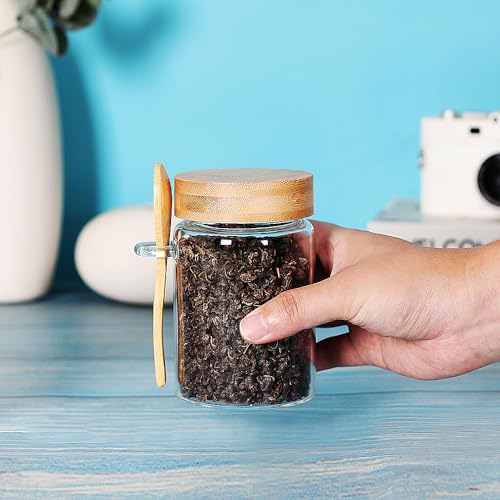 Glass Jar with Screw Lid and Spoon (Round/16oz*6/Bamboo Screw Lid)