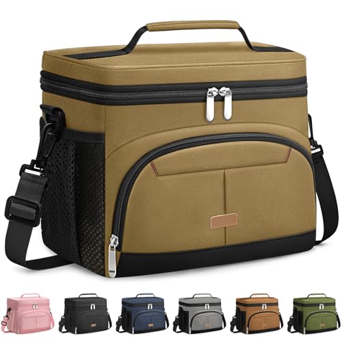 Lunch Box for Men Women Insulated Lunch Tote Cooler Bag Lunchbox (Khaki / Medium)