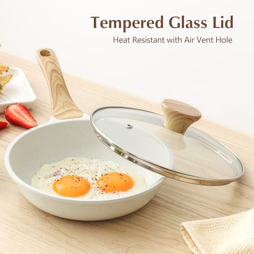 8/9.5/10/11/12.5In Nonstick Ceramic Frying Pan with Lid (White Ceramic / 8 Inch)