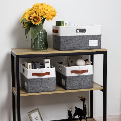 Foldable Storage Bins with Handles [3 (Grey & Cream / Large(3-Pack))