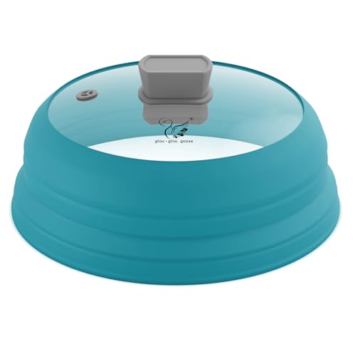 Microwave Splatter Cover Glass Cover Splatter Guard Lid with Collapsible Silicone for Food Cover Plate Cover 10.8 inch Blue (Blue / 10.8 inch)
