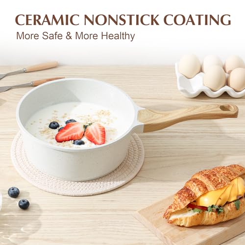 Ceramic Nonstick Saucepan with Lid 1.5QT (White Ceramic / 1.5 Quarts)