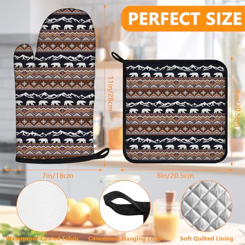 Bear Mountain Oven Mitts and Vintage Rustic Pot Holders Sets 4Pcs (Bear Mountain)