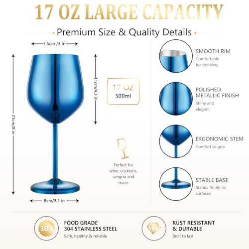 Unbreakable Stainless Steel Wine Glasses Set of 2 (Blue Mirror / Set of 2)