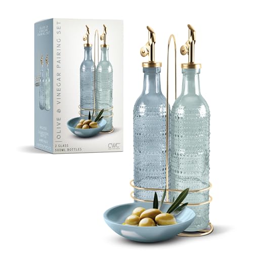 Glass Olive Oil Bottle Dispenser (Champagne Bubbles / Blue)