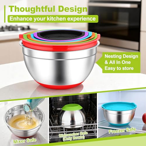 Mixing Bowls Stainless Steel Salad Bowls with Lids (Multicolor)