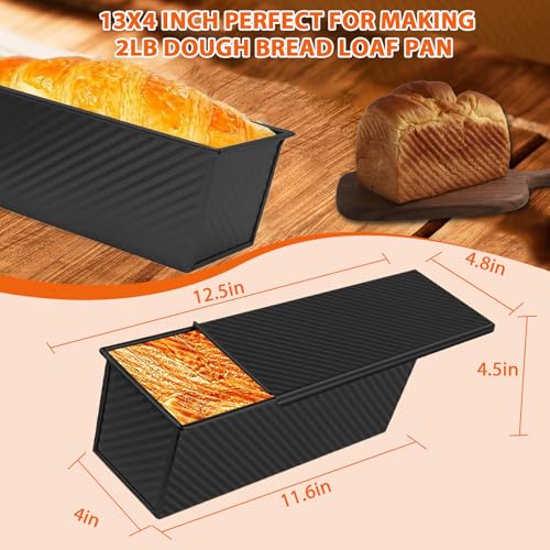 Non Stick Pullman Loaf Pan with Lid 13x4 Inch (Black)