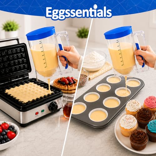 Pancake Batter Dispenser with Squeeze Handle Pancake Dispenser (Blue / 4 Cup Capacity)