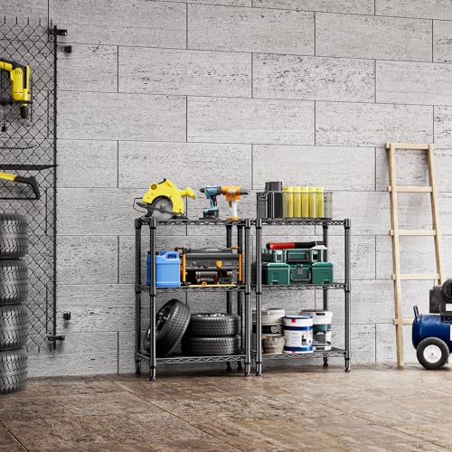 750 lbs 3 Tier Shelf Metal Storage Shelves Shelving Wire Rack Heavy Duty Closet Organizers for Garage Kitchen Bathroom Laundry Black 13.8" D x 23.6" W x 35.5" H (3 tier, 13.8" D x 23.6" W x 35.5" H / Black)