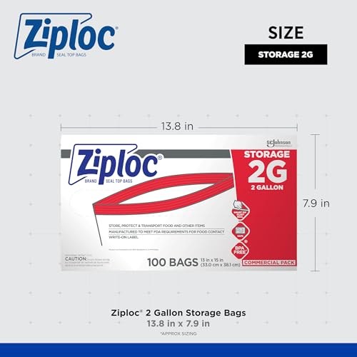 Ziploc Brand Food Storage 2 Gallon Bags (8 Quarts)