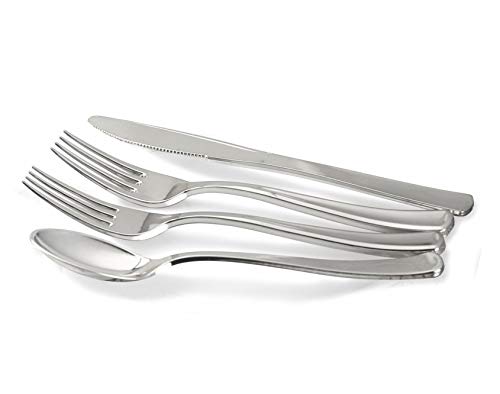 OCCASIONS Disposable Plastic Plates for 40 Guests (320 Piece (40 Guest) / D. Imperial Blue & Silver)