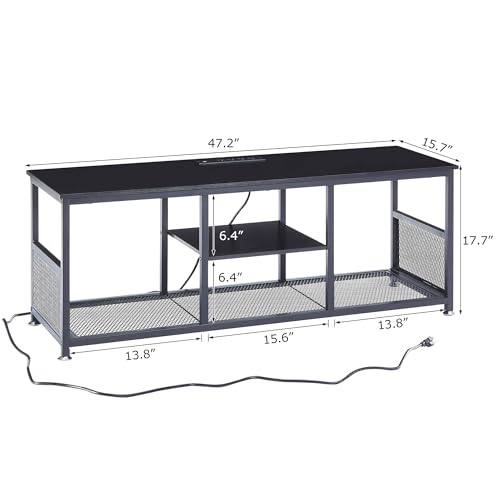 TV Stand with Power Outlets for Televisions up to 55 Inch (Black / 47 Inches / With Power Outlets)
