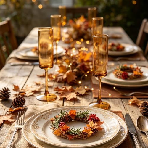 6 Pieces Amber Champagne Flutes 6 OZ Straight Sided Wine Glasses Champagne Long Stem Drinking Colored Glasses (Amber / 6 PCS)