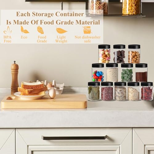 Plastic Jars with Lids Empty Slime Cosmetics Containers Clear Gift Food Jars Round PET Cream Jar with Black Lids Pen Labels for Kitchen Storage Spices Dry Food Body Butter Making (8OZ,32PCS)