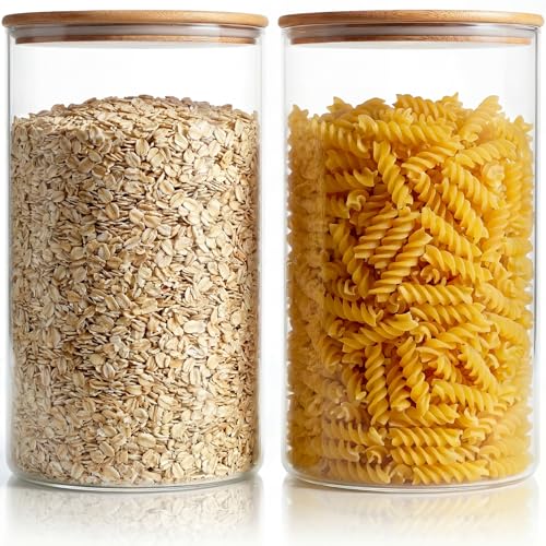 132oz Large Glass Storage Containers with Bamboo Lids for Flour & Sugar (132oz 2 Pack)