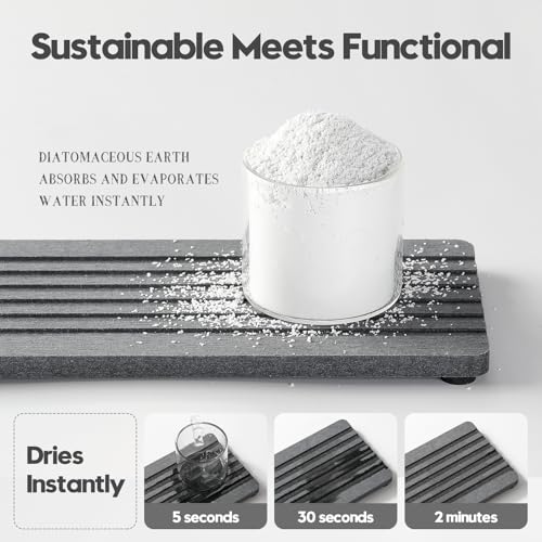 2PCS Diatomite Quick Stone Drying Tray Mat For Bathroom & Kitchen Counter (Charcoal / 8"x 3.8")