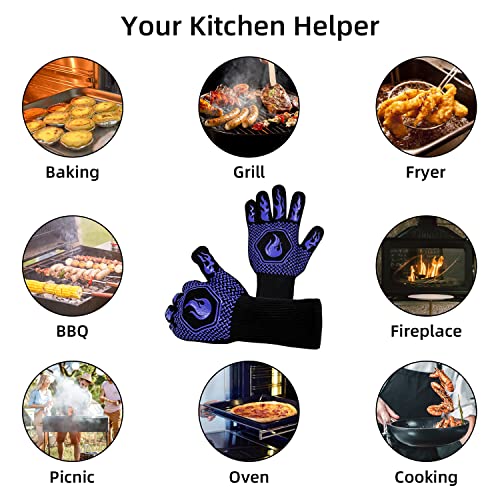 BBQ Gloves 1472F Heat Resistant Non (Blue-2 Pairs)