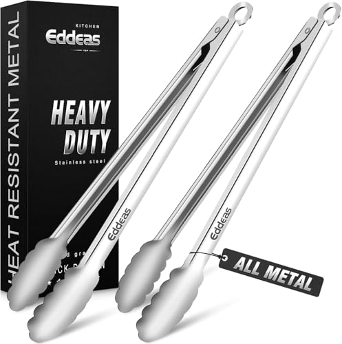 Grill Tongs 600 Degrees Heat Resistant 17 Inch Extra Long BBQ Tongs (17 inch / All Metal 2Pcs)