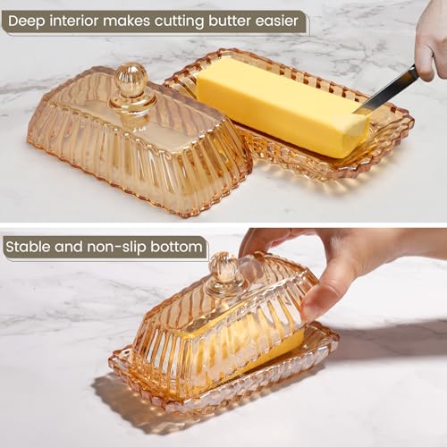 Vintage Covered Glass Butter Dish with Lid (Amber-1 / Amber/Clear)