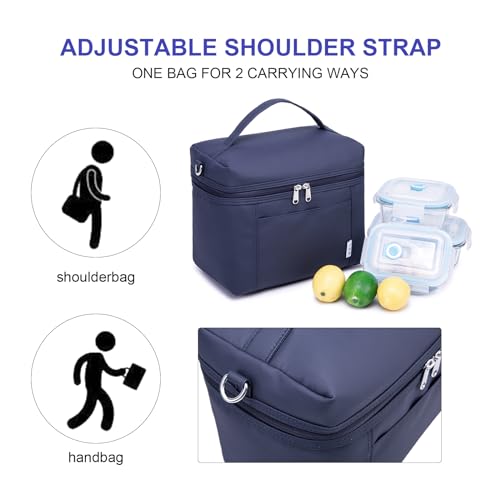 NOL 8L Insulated Lunch Bags for Women Cooler Bag Lightweight Nylon Waterproof Lunch Box For Work (Navy Blue / Medium (8 Liters))